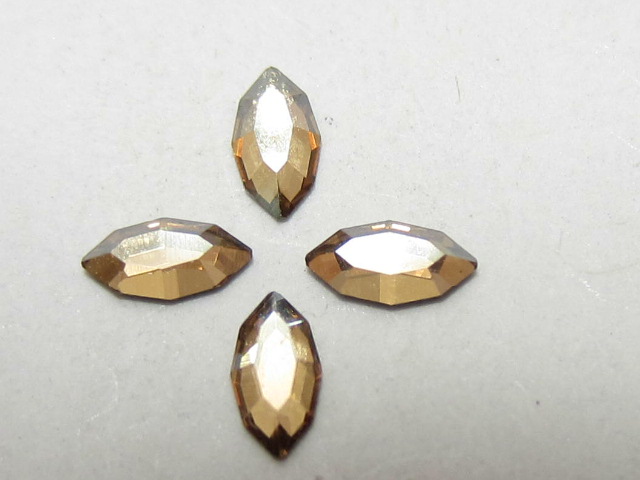 24 pcs. 4x2mm NAVETTE GOLDEN SHADOW STAR BRIGHT FLATBACK Rhinestones